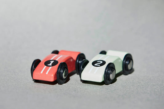 Wooden Racing Cars (2 Cars), FSC sustainable timber, non-toxic paint